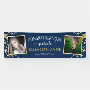 Class of 2025 Gold and Blue 2 Photos Graduation Banner