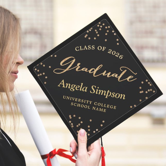 Class of 2025 Gold Confetti Dots Graduate Script Graduation Cap Topper (Creator Uploaded)