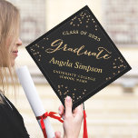 Class of 2025 Gold Confetti Dots Graduate Script Graduation Cap Topper<br><div class="desc">Mark your big day with this elegant cap topper. Featuring a beautiful gold script and a touch of sparkle,  it’s a great way to highlight your achievement. Make it your own with fully customizable text,  colours,  and layouts.</div>