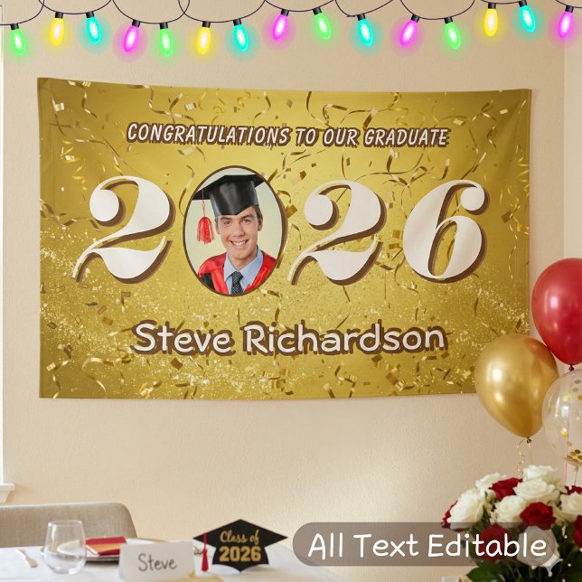 Class of 2025 Gold Confetti Glitters Custom Photo Banner (Creator Uploaded)