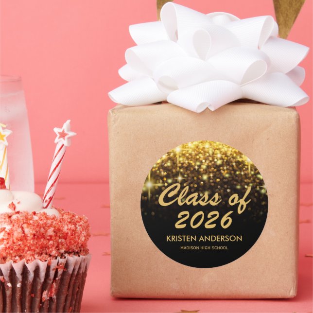 Class of 2025 Gold Glitter Glam Sparkle Graduation Classic Round Sticker (Party)