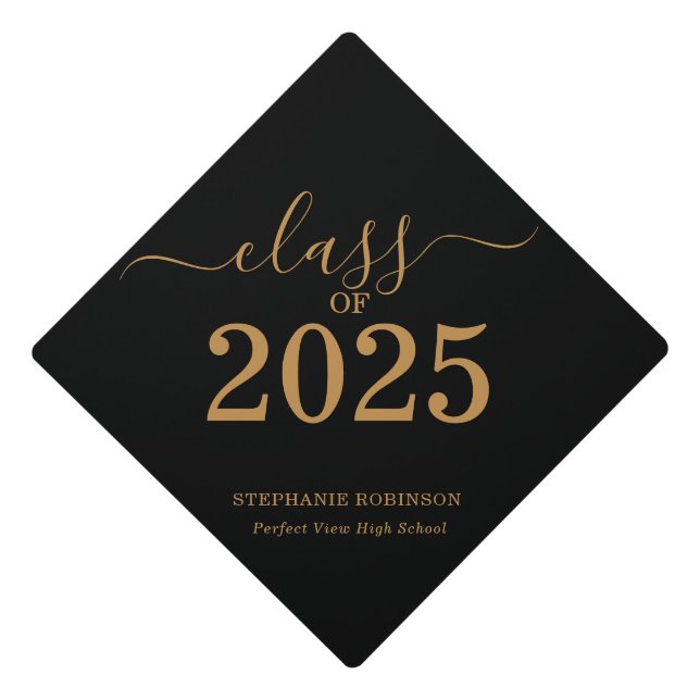 Class of 2025 Gold Script Graduation Cap Topper (Front)