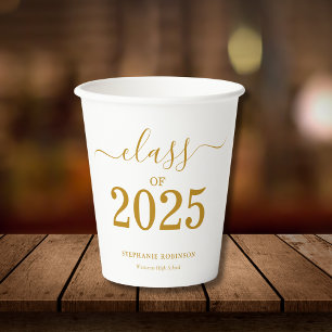 Class of 2025 Gold Script Graduation  Paper Cups