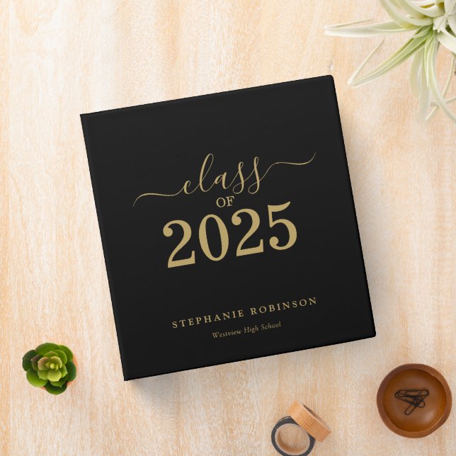 Class of 2025 Gold Script On Black Graduation Binder (In Situ)