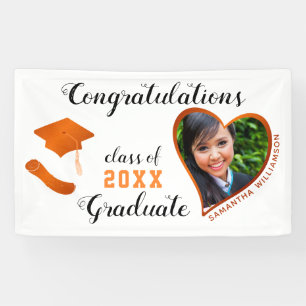 Class of 2025 Grad Photo White & Orange Graduation Banner