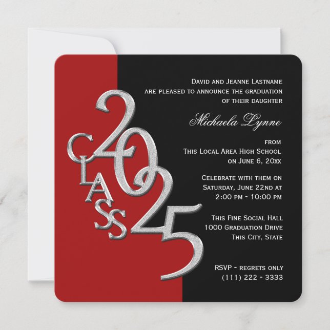 Class of 2025 Grad Red and Black Invitation (Front)