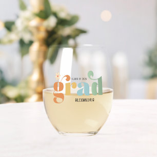 Class of 2025 Grad Retro Daisy Stemless Wine Glass