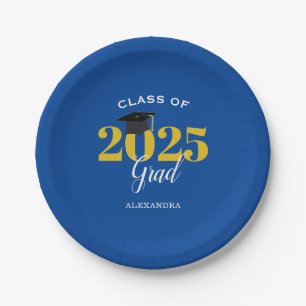 Class of 2025 Grad Simple Blue and Gold  Paper Plate