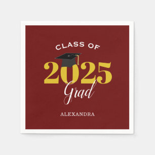 Class of 2025 Grad Simple Maroon and Gold Napkin