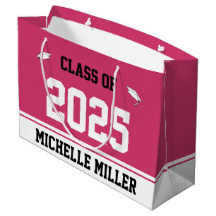 Class of 2025 Grad's Name Magenta White Graduation Large Gift Bag