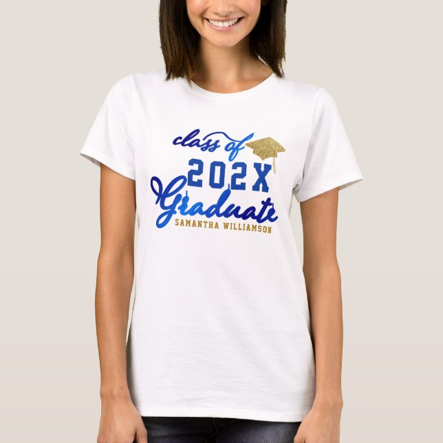 Class of 2025 Graduate Blue Gold White Graduation T-Shirt (Front)