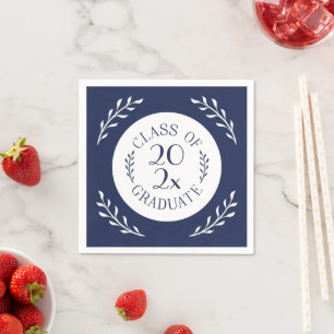 Class Of 2025 Graduate Chic Navy White Botanical Napkin