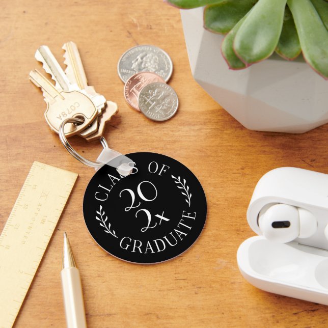 Class of 2025 Graduate Chic Typography Black Keychain (Desk)