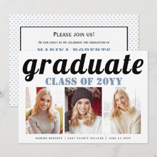 Class of 2025 graduate dusty blue typography photo invitation