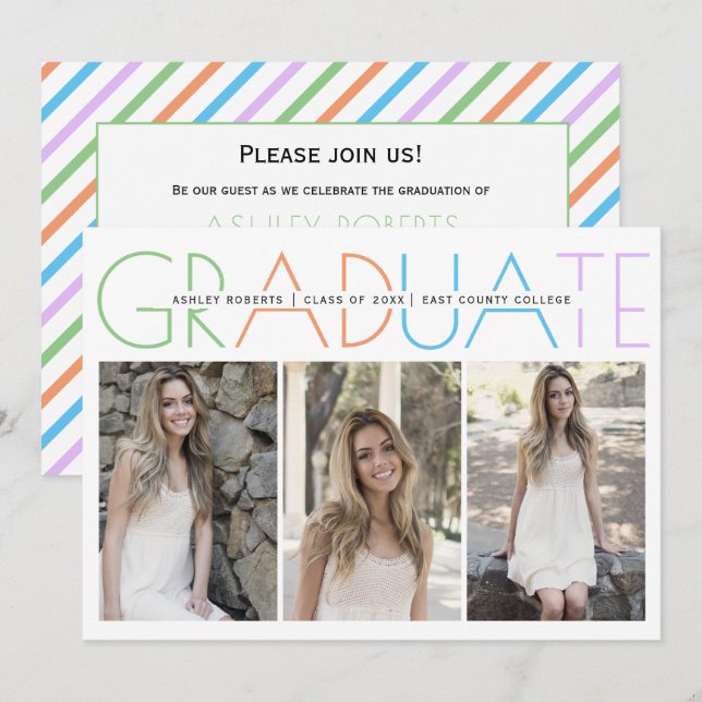 Class of 2025 Graduate graduation photo collage Invitation (Front/Back)