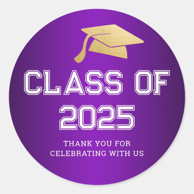 Class of 2025 Graduate Hat | Thank You Purple Classic Round Sticker (Front)