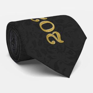 Class of 2025 Graduate in Gold and Black Damask Tie