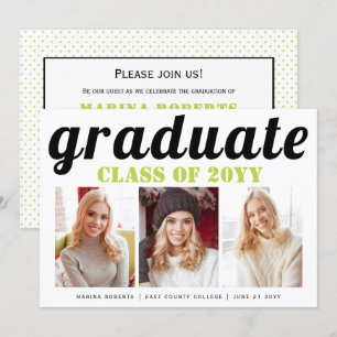 Class of 2025 graduate lime green typography photo invitation