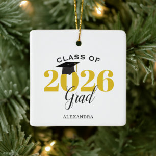 Class of 2025 Graduate Modern Gold and Black Ceramic Ornament
