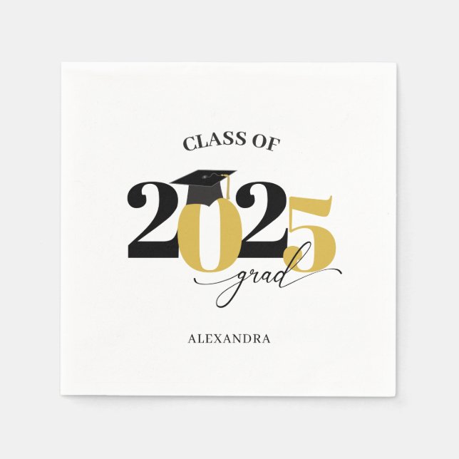 Class of 2025 Graduate Modern Tyopgraphy Gold Napkin (Front)
