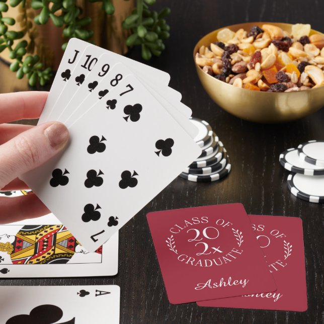 Class of 2025 Graduate Name Chic Burgundy Red Playing Cards (In Situ)
