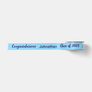 Class of 2025 Graduate Name Light&Dark Blue Script Satin Ribbon