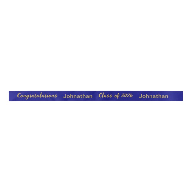Class of 2025 Graduate Name Navy and Gold Script Satin Ribbon (Front)