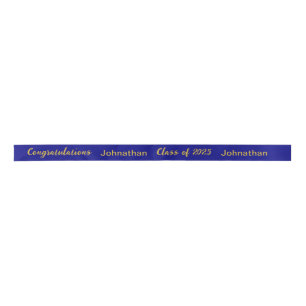 Class of 2025 Graduate Name Navy and Gold Script Satin Ribbon