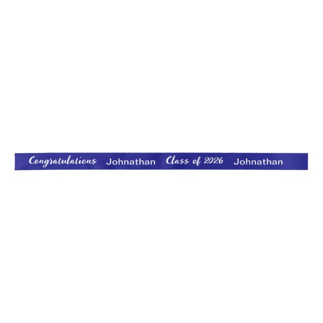 Class of 2025 Graduate Name Navy and White Script Satin Ribbon (Front)