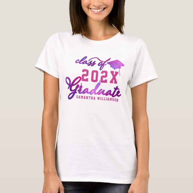 Class of 2025 Graduate Name Pink Purple Graduation T-Shirt (Front)