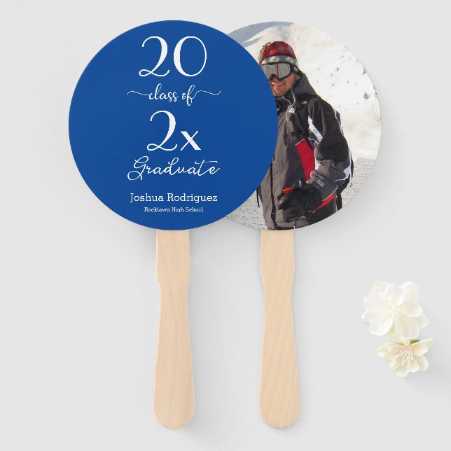 Class Of 2025 Graduate Photo Blue Custom Colour Hand Fan (Front and Back)