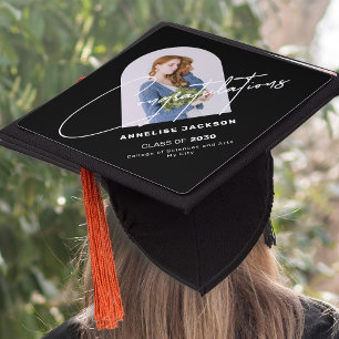 Class of 2025 graduate photo modern black  graduation cap topper