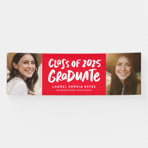Class of 2025 graduate red two photo graduation banner