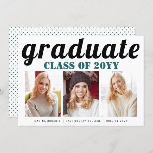 Class of 2025 graduate teal blue typography photo invitation