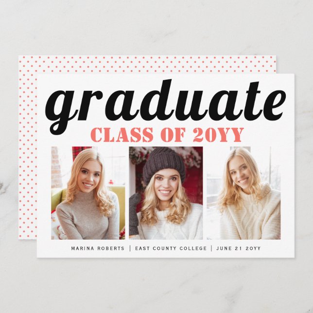 Class of 2025 graduate typography photo invitation (Front/Back)