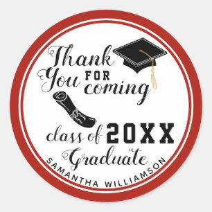 Class of 2025 Graduate White Red Black Thank You Classic Round Sticker