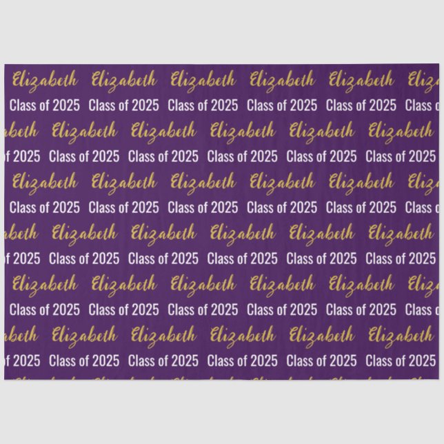 Class of 2025 Graduate's Name Purple White Gold Tissue Paper (Front)