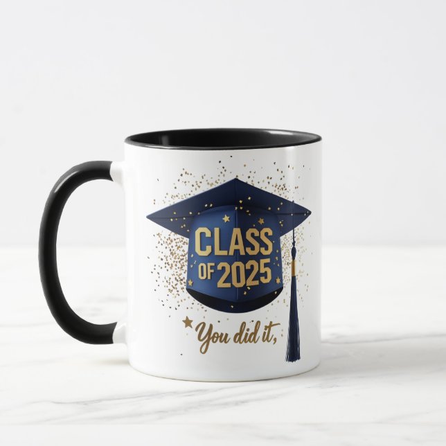 Class of 2025 Graduation Cap Mug – Blue & Gold (Left)