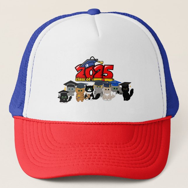 Class of 2025 Graduation Cat Design Trucker Hat (Front)