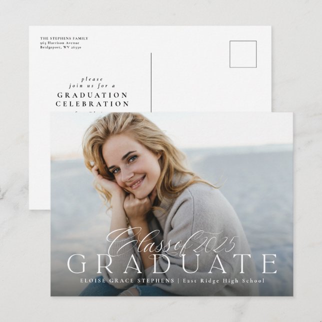 Class of 2025 graduation invitation announcement postcard (Front/Back)