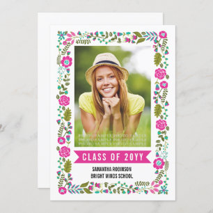 Class of 2025 graduation pink floral border photo invitation