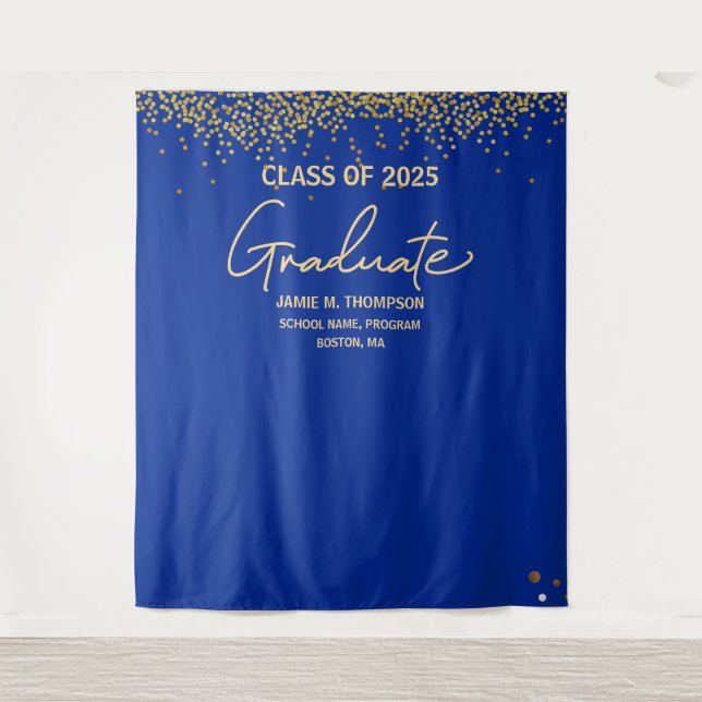 Class of 2025 graduation Royal Blue Gold Confetti Tapestry (Front)