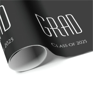 Class of 2025 Graduation Simple Black White Wrapping Paper