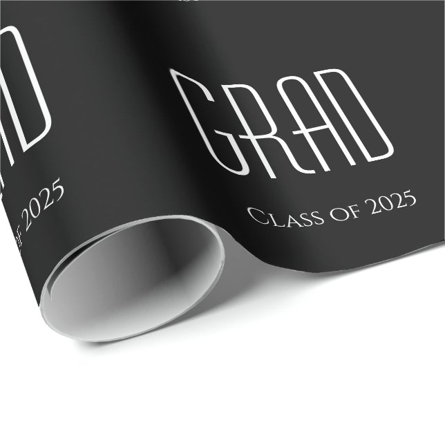 Class of 2025 Graduation Simple Black White Wrapping Paper (Roll Corner)