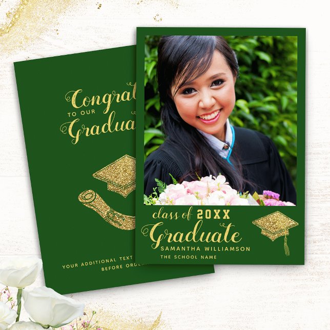 Class of 2025 Green and Gold Photo Graduation Announcement (Creator Uploaded)