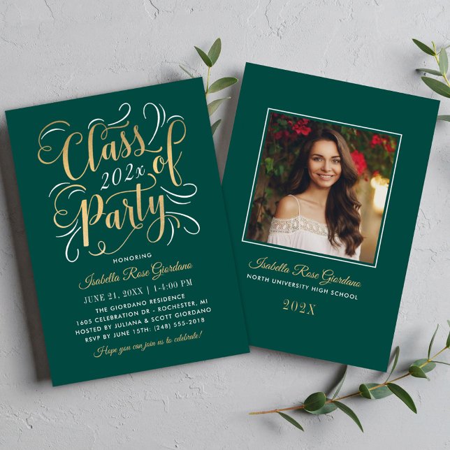 Class of 2025 Green Gold Graduation Party Photo Invitation (Creator Uploaded)