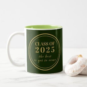 Class of 2025 Green Gold Monogram Graduation Two-T Two-Tone Coffee Mug
