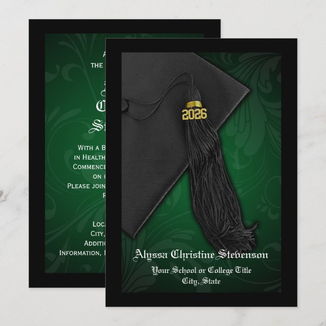 Class of 2025 Green Tassel Dignified Graduation Invitation (Front/Back)