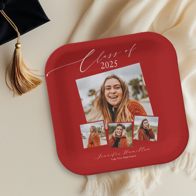 Class Of 2025 Minimalist Photo Grad Party Paper Plate (Creator Uploaded)