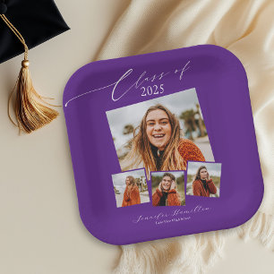 Class Of 2025 Minimalist Photo Grad Party Paper Plate